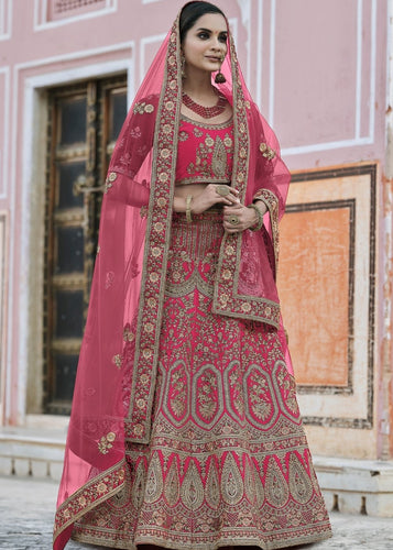 Cerise Pink Velvet Lehenga Choli Having Heavy Embroidery & Hand work: Bridal Edition