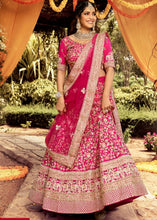 Laden Sie das Bild in den Galerie-Viewer, Magenta Pink Raw Silk Lehenga Choli with Resham, Beads &amp; Zari work