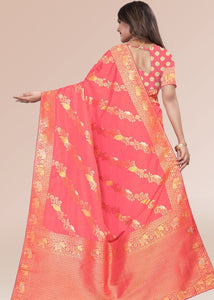 Brick Pink Zari Woven Silk Saree with Tassels on Pallu