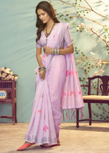 Load image into Gallery viewer, Light lavender Purple Soft Linen Silk Saree with Floral Brush Print