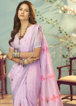 Load image into Gallery viewer, Light lavender Purple Soft Linen Silk Saree with Floral Brush Print