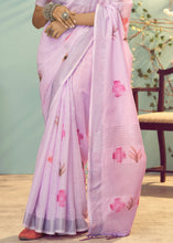Load image into Gallery viewer, Light lavender Purple Soft Linen Silk Saree with Floral Brush Print