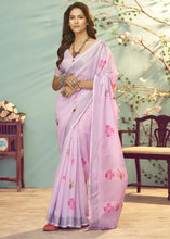 Load image into Gallery viewer, Light lavender Purple Soft Linen Silk Saree with Floral Brush Print