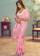 Load image into Gallery viewer, Shades Of Pink Soft Linen Silk Saree with Floral Brush Print
