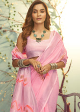 Load image into Gallery viewer, Shades Of Pink Soft Linen Silk Saree with Floral Brush Print