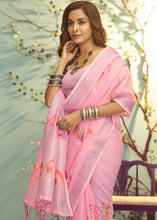 Load image into Gallery viewer, Shades Of Pink Soft Linen Silk Saree with Floral Brush Print