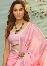 Load image into Gallery viewer, Shades Of Pink Soft Linen Silk Saree with Floral Brush Print