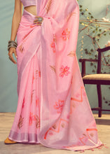 Load image into Gallery viewer, Shades Of Pink Soft Linen Silk Saree with Floral Brush Print