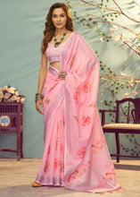Load image into Gallery viewer, Shades Of Pink Soft Linen Silk Saree with Floral Brush Print