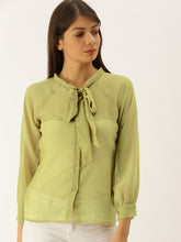 Load image into Gallery viewer, Tie up collar shirt blouse
