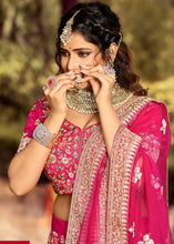 Laden Sie das Bild in den Galerie-Viewer, Magenta Pink Raw Silk Lehenga Choli with Resham, Beads &amp; Zari work