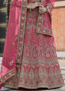 Cerise Pink Velvet Lehenga Choli Having Heavy Embroidery & Hand work: Bridal Edition