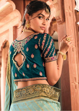 Load image into Gallery viewer, Blizzard Blue Woven Banarasi Silk Saree with Embroidered Blouse
