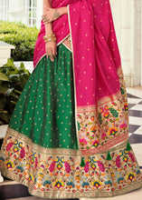 Load image into Gallery viewer, Bottle Green Banarasi Silk Lehenga Choli with Contrast Dupatta