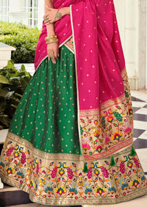 Bottle Green Banarasi Silk Lehenga Choli with Contrast Dupatta