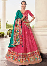 Load image into Gallery viewer, Gajjari Pink Banarasi Silk Lehenga Choli with Contrast Dupatta