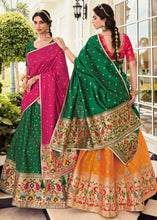 Load image into Gallery viewer, Mustard Yellow Banarasi Silk Lehenga Choli with Contrast Dupatta