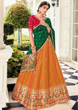 Load image into Gallery viewer, Mustard Yellow Banarasi Silk Lehenga Choli with Contrast Dupatta