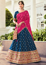 Cargar imagen en el visor de la galería, Navy Blue Banarasi Silk Lehenga Choli with Contrast Dupatta