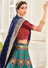 Load image into Gallery viewer, Rama Green Banarasi Silk Lehenga Choli with Contrast Dupatta
