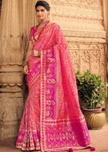 Load image into Gallery viewer, Brink Pink Woven Banarasi Silk Saree with Embroidered Blouse