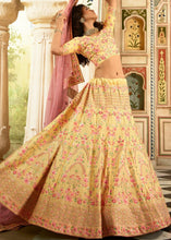 Cargar imagen en el visor de la galería, Aureolin Yellow Art Silk Lehenga Choli with Zari, Sequins, Swarvoski &amp; Zarkan work