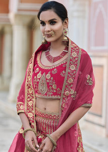 Cerise Pink Velvet Lehenga Choli Having Heavy Embroidery & Hand work: Bridal Edition