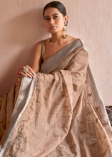 Load image into Gallery viewer, Fawn Brown Floral Embroidered Linen Saree