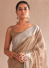 Load image into Gallery viewer, Fawn Brown Floral Embroidered Linen Saree