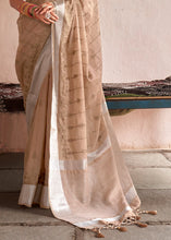 Load image into Gallery viewer, Fawn Brown Floral Embroidered Linen Saree