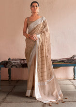 Load image into Gallery viewer, Fawn Brown Floral Embroidered Linen Saree
