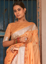 Load image into Gallery viewer, Amber Orange Floral Embroidered Linen Saree