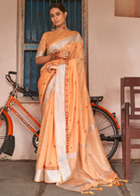 Load image into Gallery viewer, Amber Orange Floral Embroidered Linen Saree
