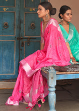 Load image into Gallery viewer, Hot Pink Floral Embroidered Linen Saree