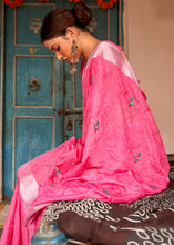 Load image into Gallery viewer, Hot Pink Floral Embroidered Linen Saree