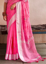 Load image into Gallery viewer, Hot Pink Floral Embroidered Linen Saree