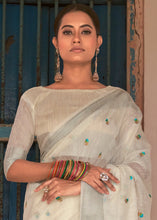 Load image into Gallery viewer, Rice White Floral Embroidered Linen Saree