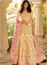 Cargar imagen en el visor de la galería, Aureolin Yellow Art Silk Lehenga Choli with Zari, Sequins, Swarvoski &amp; Zarkan work