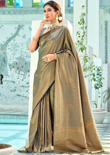 Seal Grey Woven Kanjivaram Silk Saree