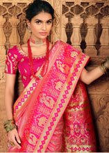 Load image into Gallery viewer, Brink Pink Woven Banarasi Silk Saree with Embroidered Blouse