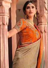 Load image into Gallery viewer, Khaki Brown Woven Banarasi Silk Saree with Embroidered Blouse