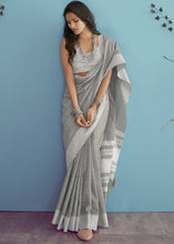 Load image into Gallery viewer, Lava Grey Linen Silk Saree with Chikankari Weaved Border