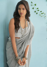 Load image into Gallery viewer, Lava Grey Linen Silk Saree with Chikankari Weaved Border