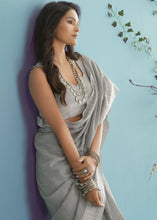 Load image into Gallery viewer, Lava Grey Linen Silk Saree with Chikankari Weaved Border
