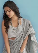 Load image into Gallery viewer, Lava Grey Linen Silk Saree with Chikankari Weaved Border