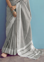 Load image into Gallery viewer, Lava Grey Linen Silk Saree with Chikankari Weaved Border