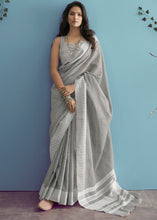 Load image into Gallery viewer, Lava Grey Linen Silk Saree with Chikankari Weaved Border