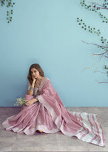 Load image into Gallery viewer, Orchid Pink Purple Linen Silk Saree with Chikankari Weaved Border