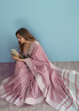 Load image into Gallery viewer, Orchid Pink Purple Linen Silk Saree with Chikankari Weaved Border