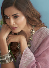 Load image into Gallery viewer, Orchid Pink Purple Linen Silk Saree with Chikankari Weaved Border
